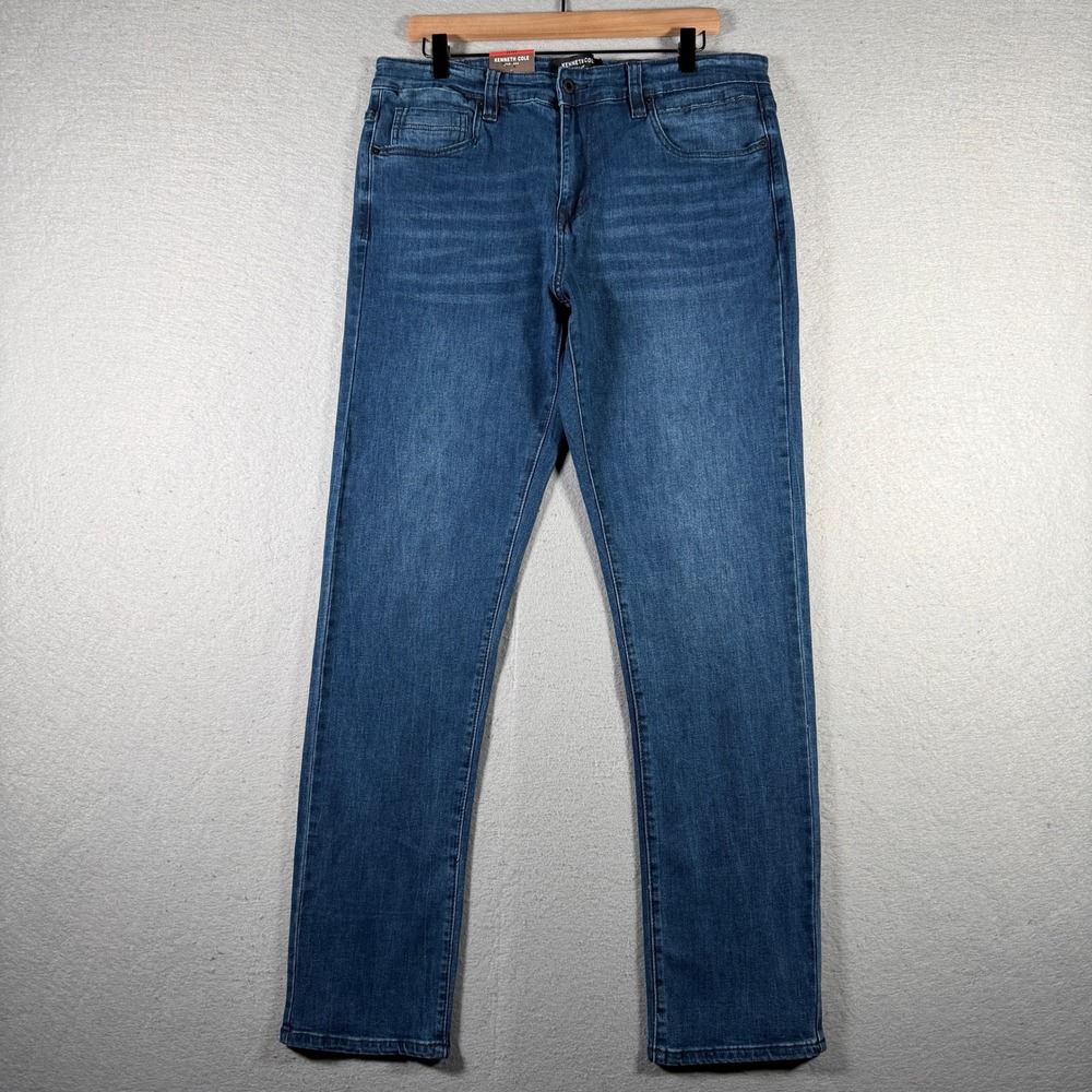 Kenneth Cole New York Mens Straight Fit Stretch Denim Jeans Blue 34x32
